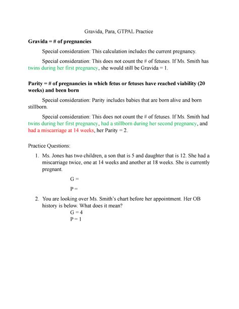 gravida and para practice questions.